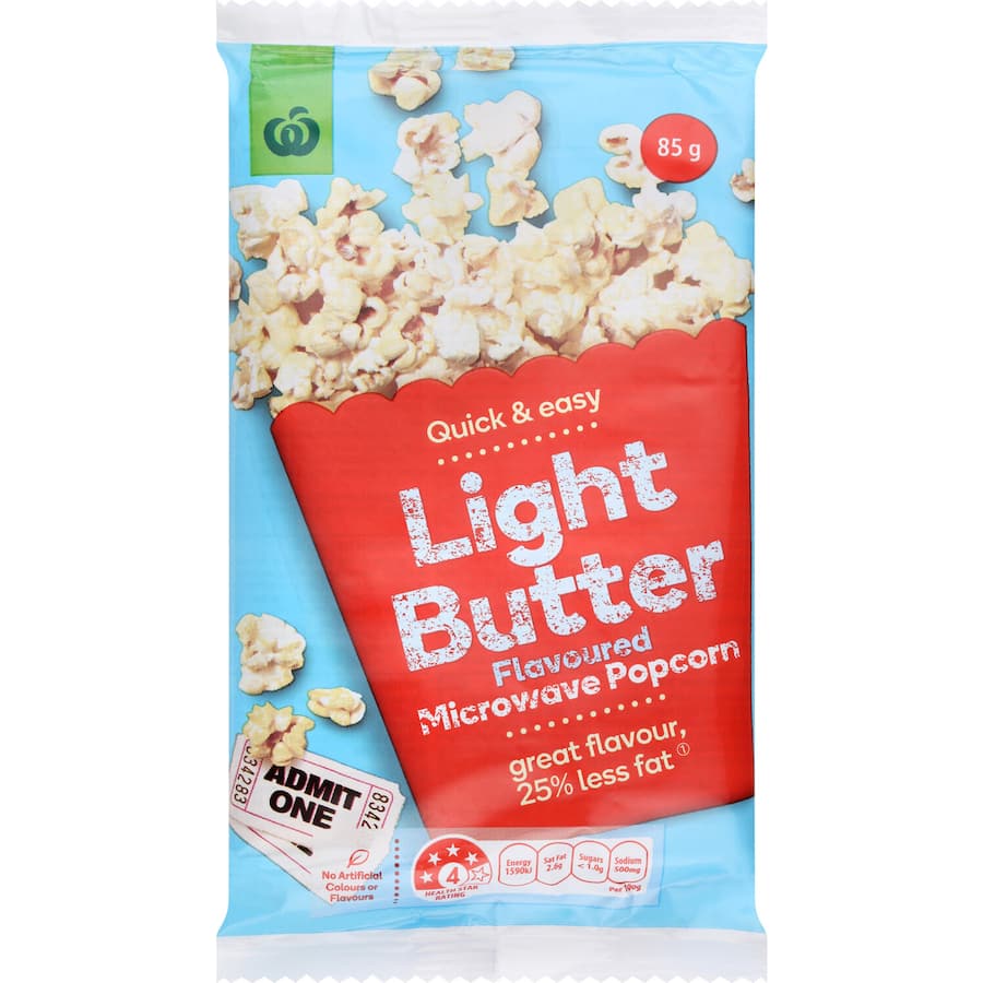 Woolworths Popcorn Microwave Light Butter 85g