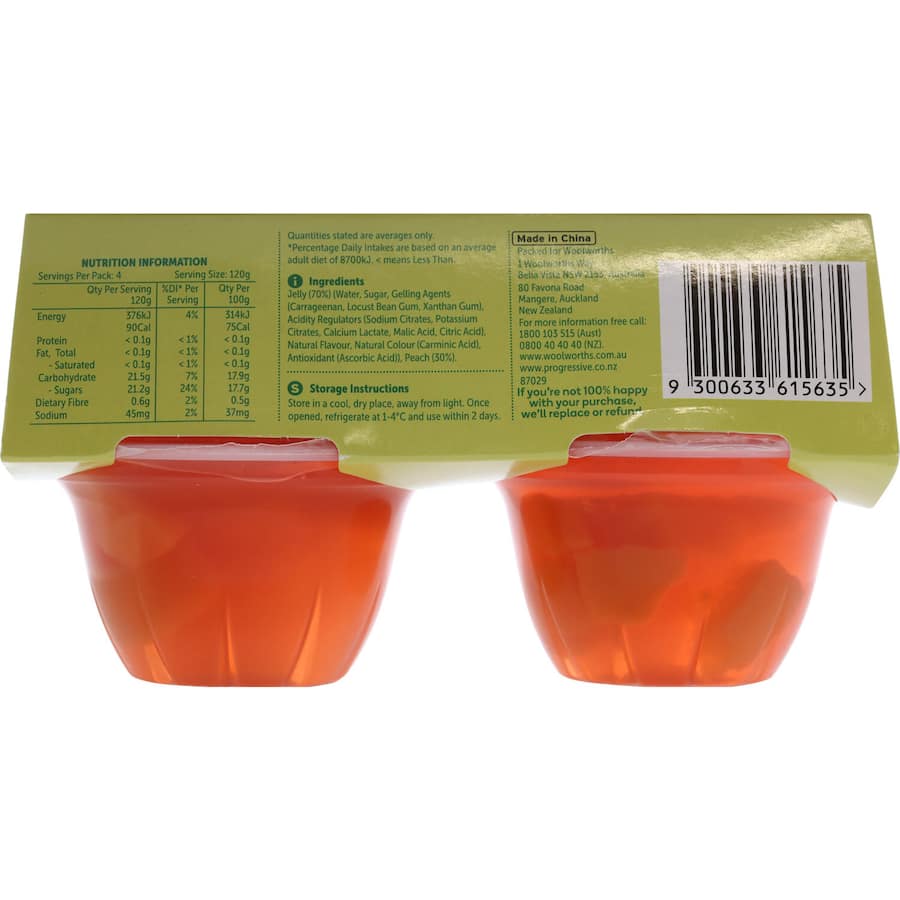 Woolworths Fruit Snack Peach In Strawberry Jelly 480g 120g pottles 4pack