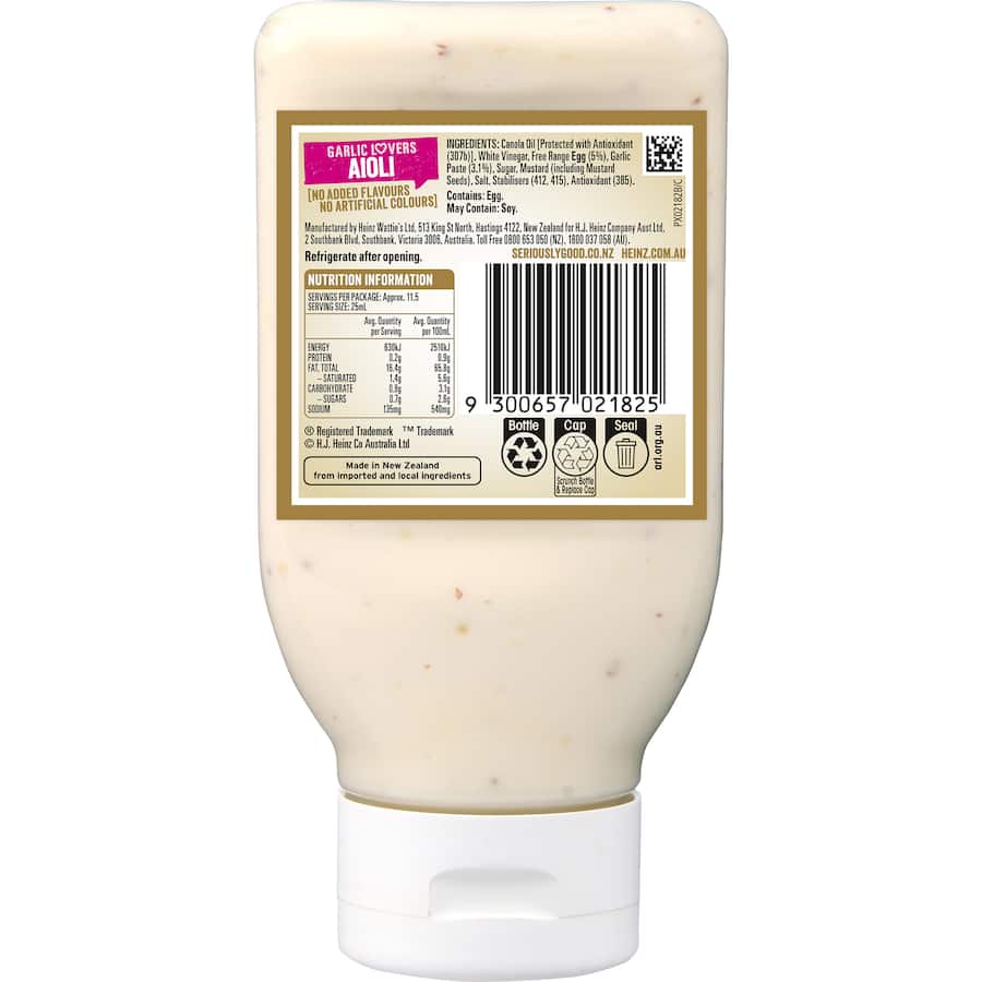 Heinz Seriously Good Aioli Garlic Lovers Squeeze bottle 295mL