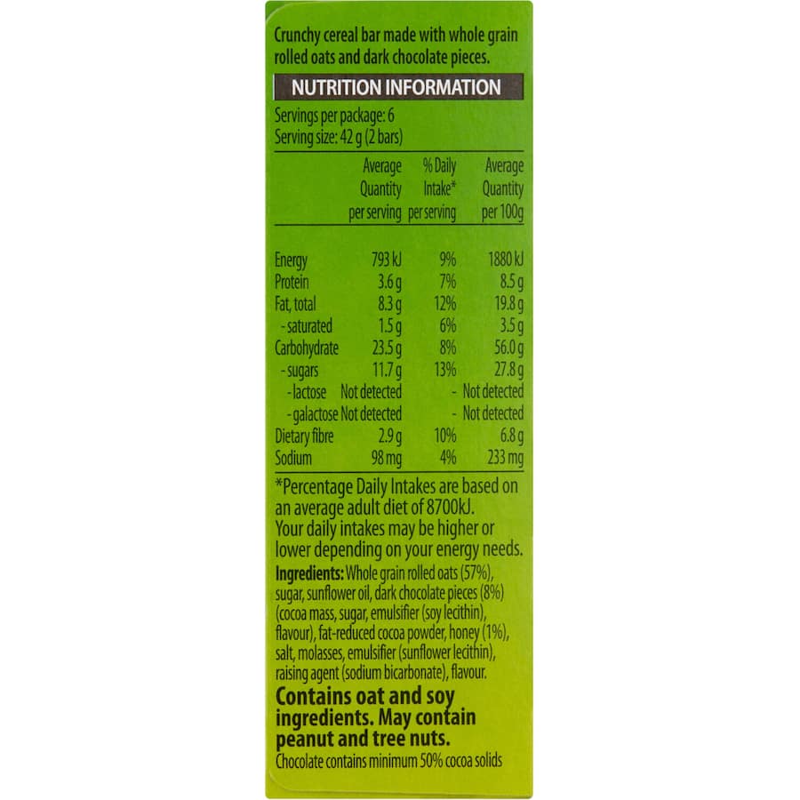 Nature Valley Crunchy Muesli Bars Oats & Dark Chocolate 6pk 252g