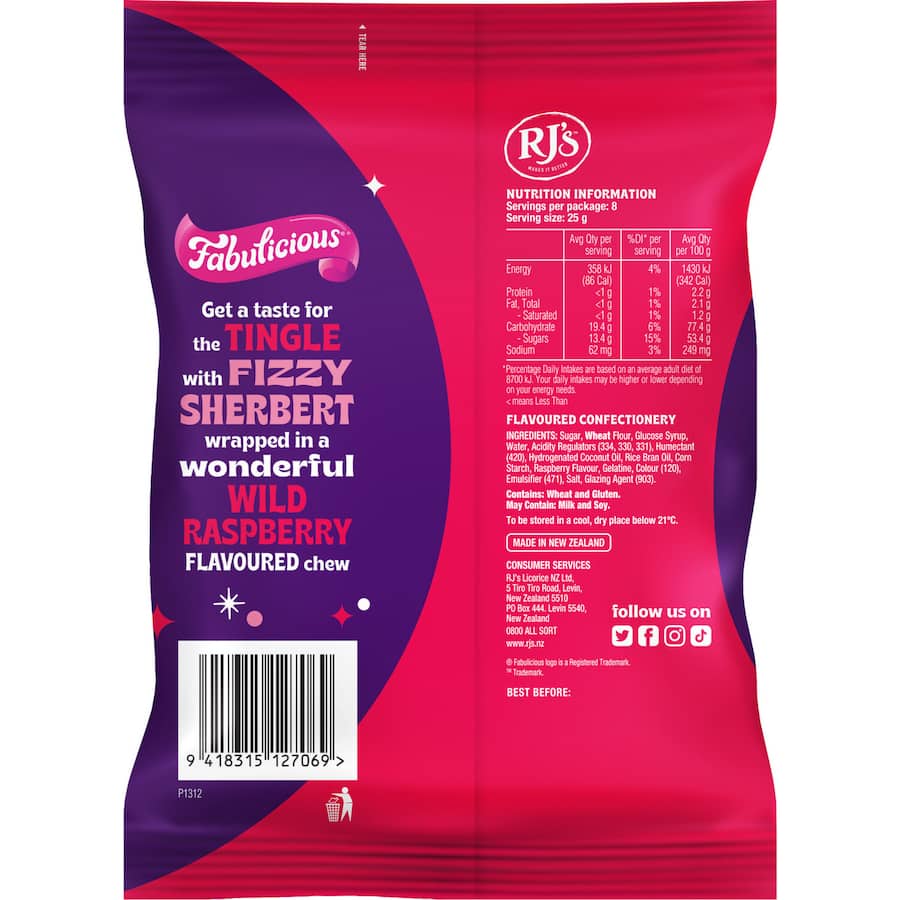 Fabulicious Sherbert Fizz Raspberry 200g