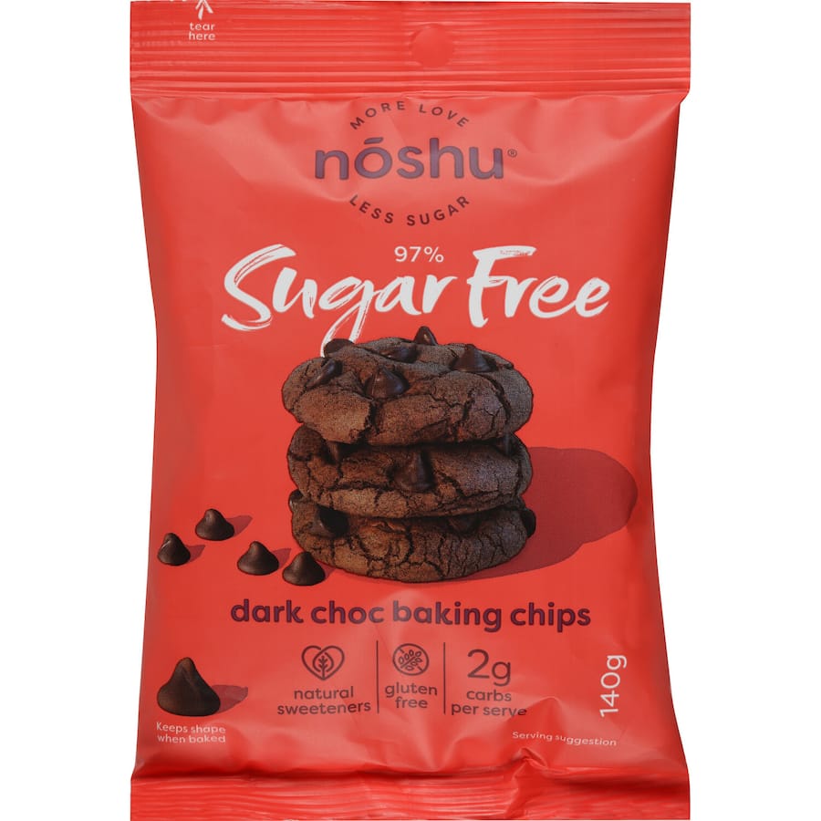 Noshu 97% Sugar Free Chocolate Chips Dark Baking Chips Bag 140g