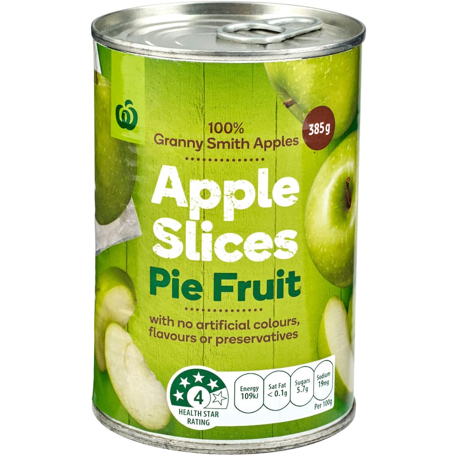 Woolworths Tinned Apples Fruit Pie Slices Can 385g