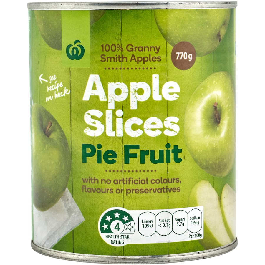 Woolworths Tinned Apples Fruit Pie Slices Can 770g