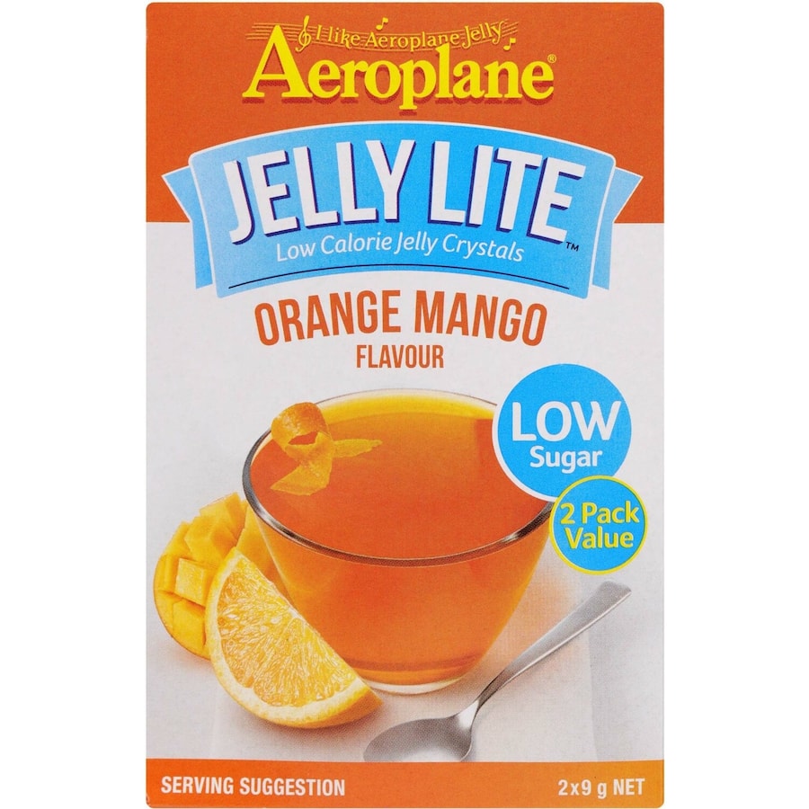 Aeroplane Jelly Lite Crystals Orange Mango Low Sugar Sachet 2 x 9g