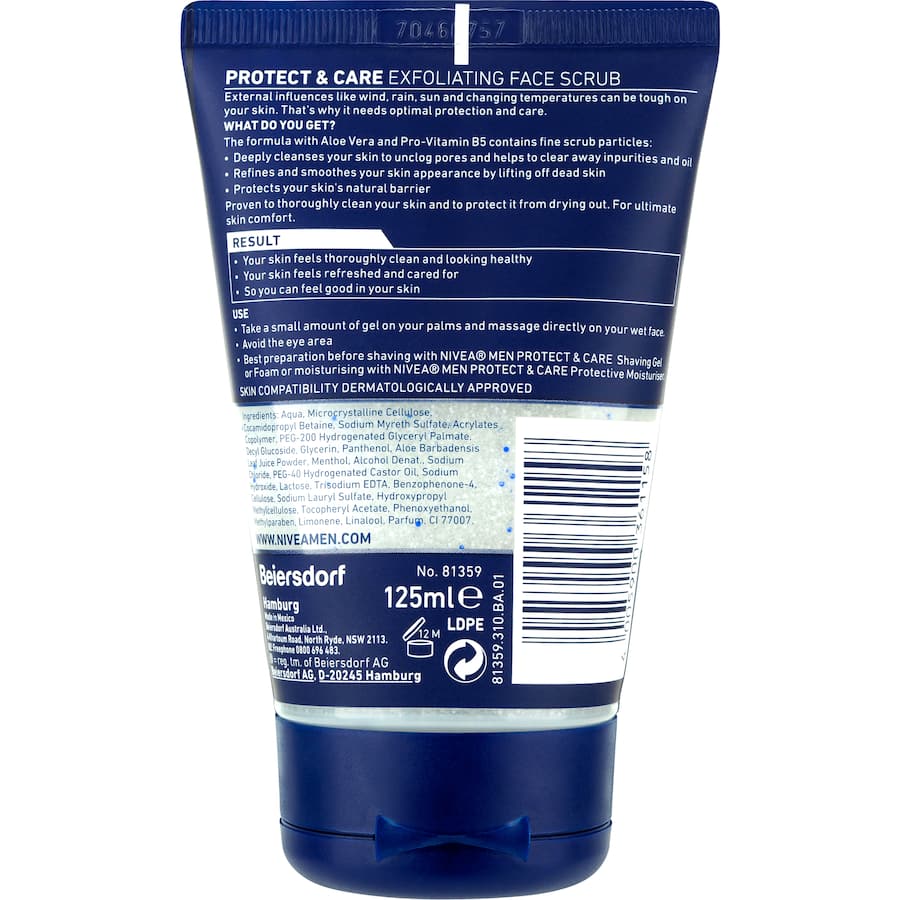 Nivea For Men Care & Protect Facial Scrub Exfoliating 125mL