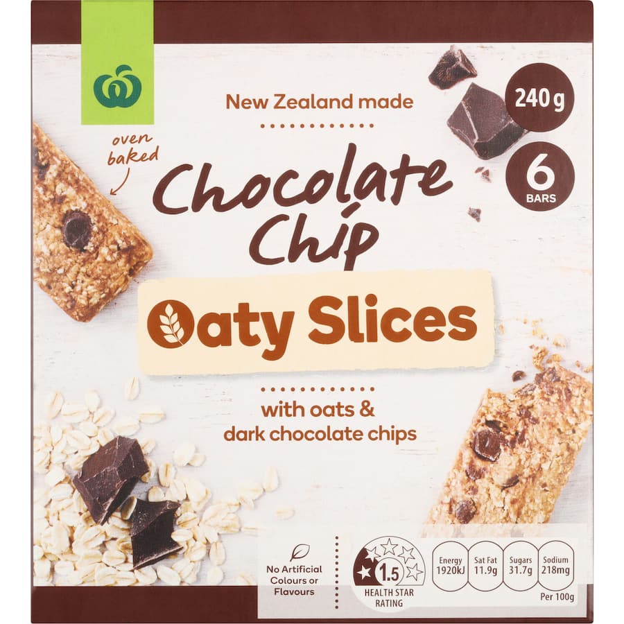 Woolworths Oaty Slices Oat Bars Chocolate Chip 6pk 240g