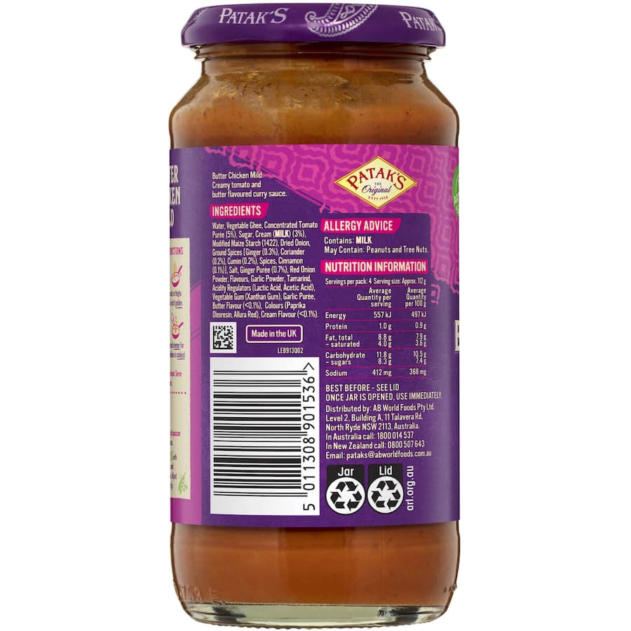Pataks Recipe Base Butter Chicken Mild Jar 450g