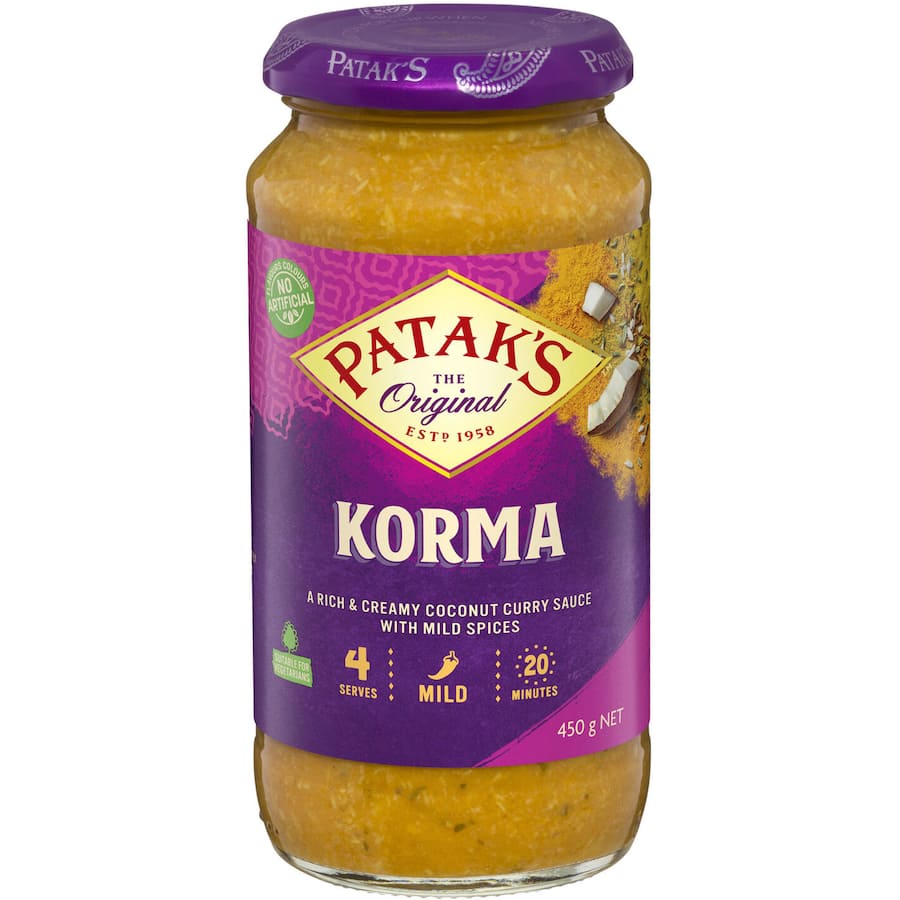 Pataks Recipe Base Korma Rich Creamy Coconut Mild Jar 450g