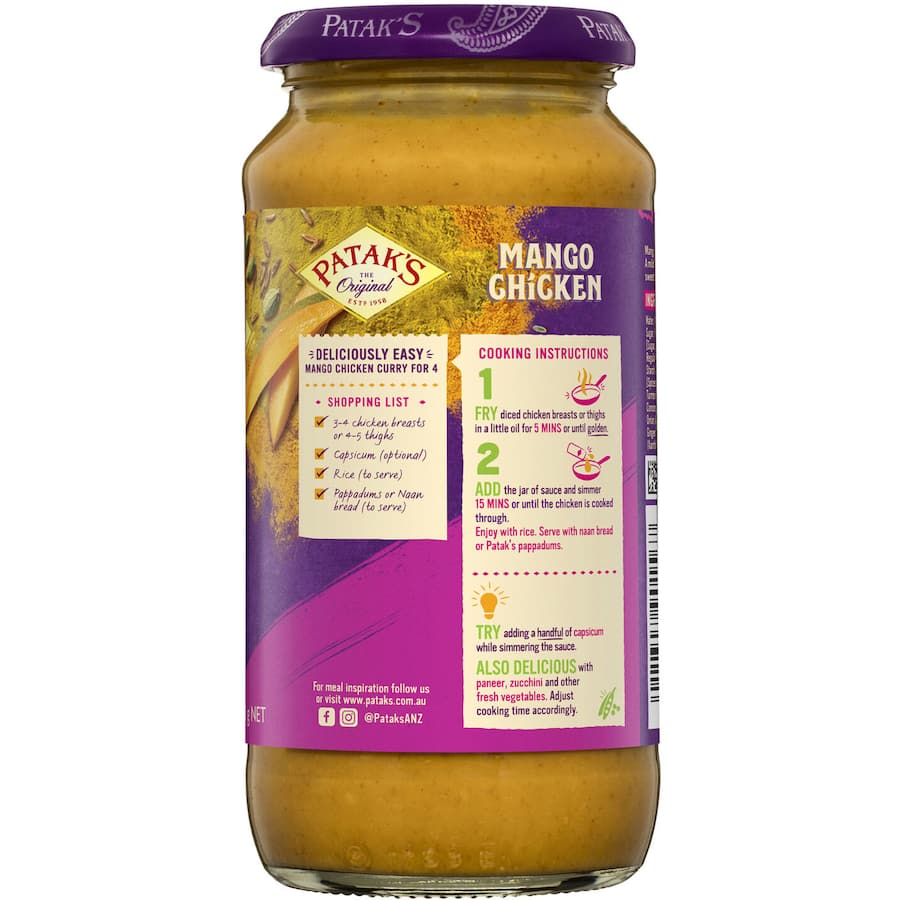 Pataks Recipe Base Mango Chicken Mildly Spiced Jar 450g