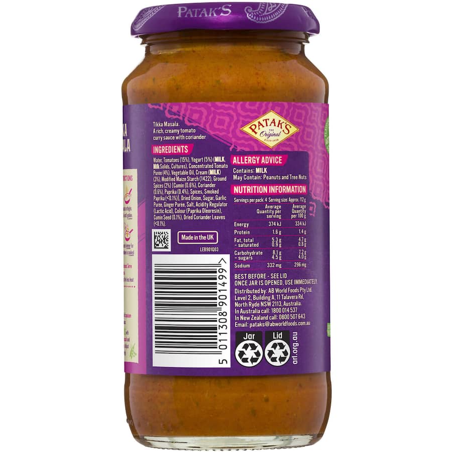Pataks Recipe Base Tikka Masala Medium Jar 450g