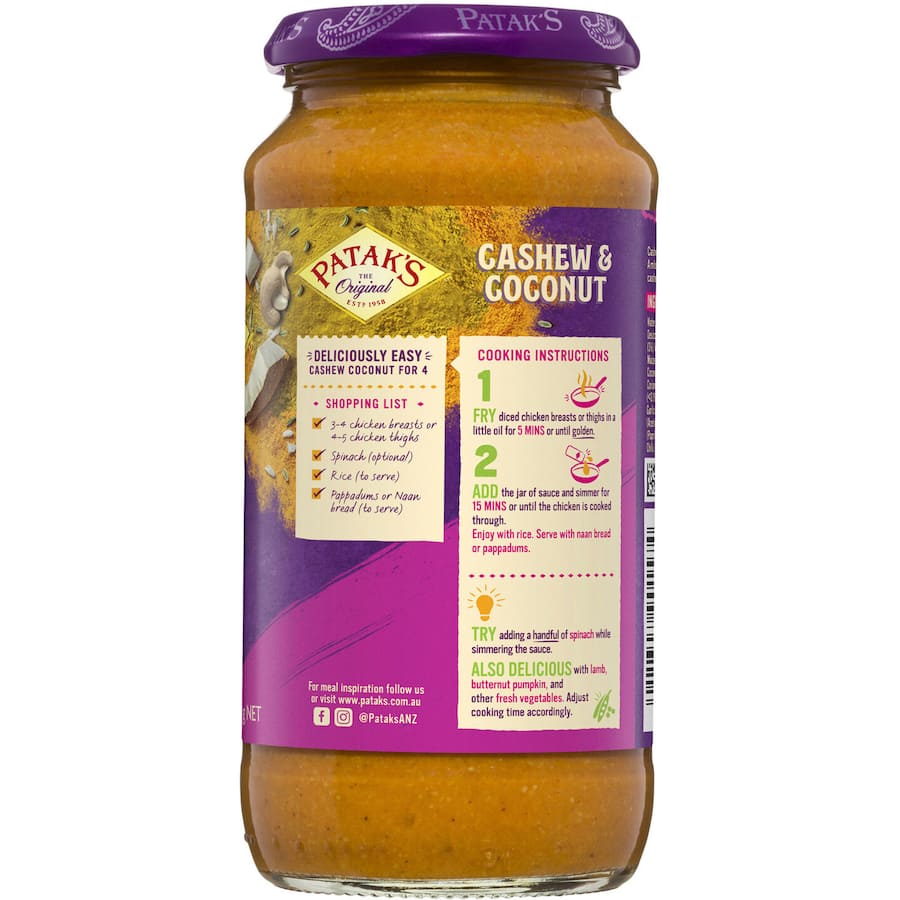 Pataks Recipe Base Cashew & Coconut Mild Jar 450g