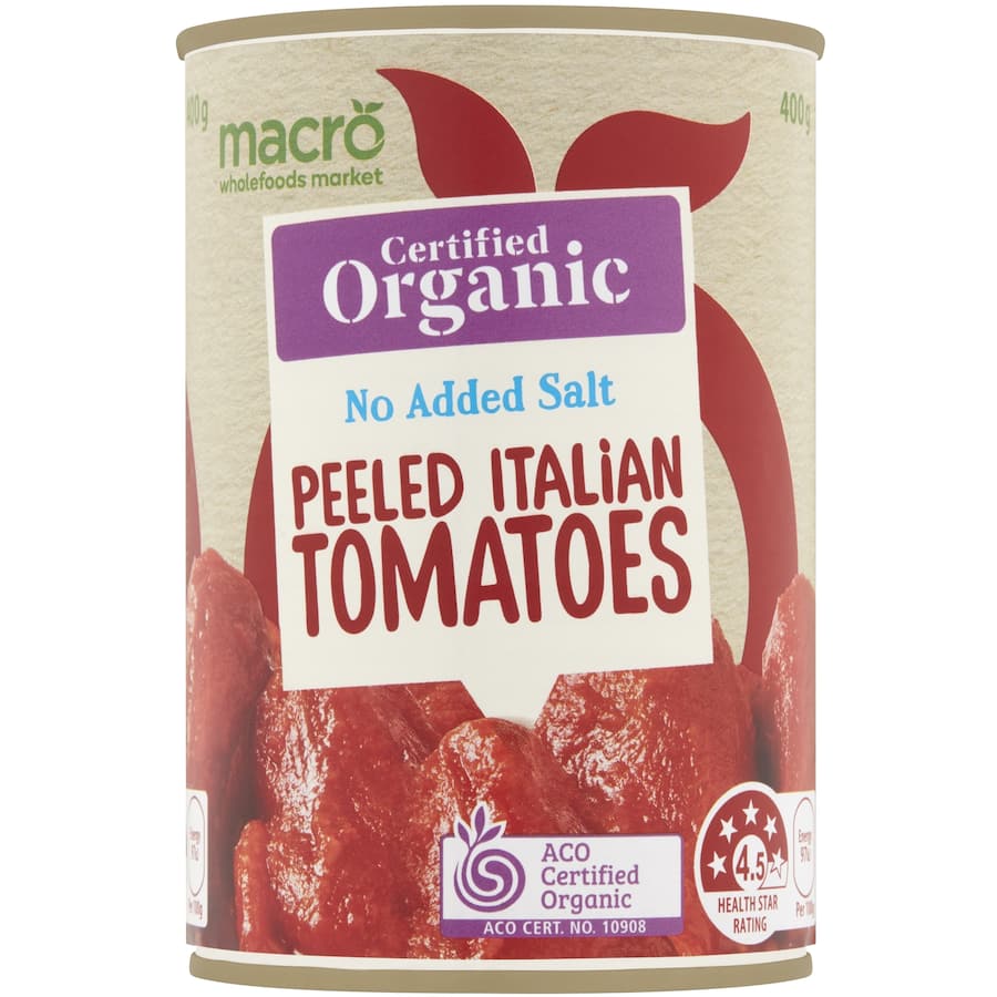 Macro Organic Peeled Tomatoes Italian No Added Salt Can 400g