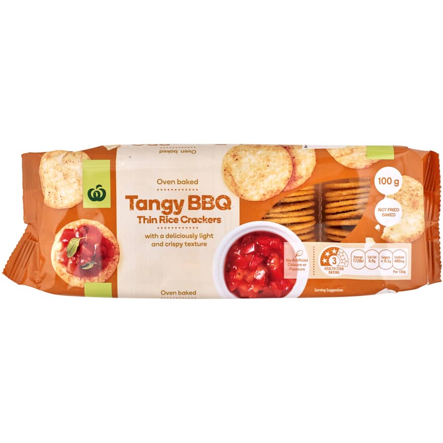 Woolworths Rice Crackers Thin Bbq 100g