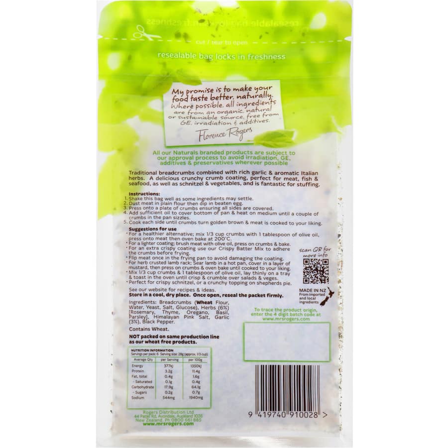 Mrs Rogers Coating Mix Italian Garlic Crumb Resealable bag 170g