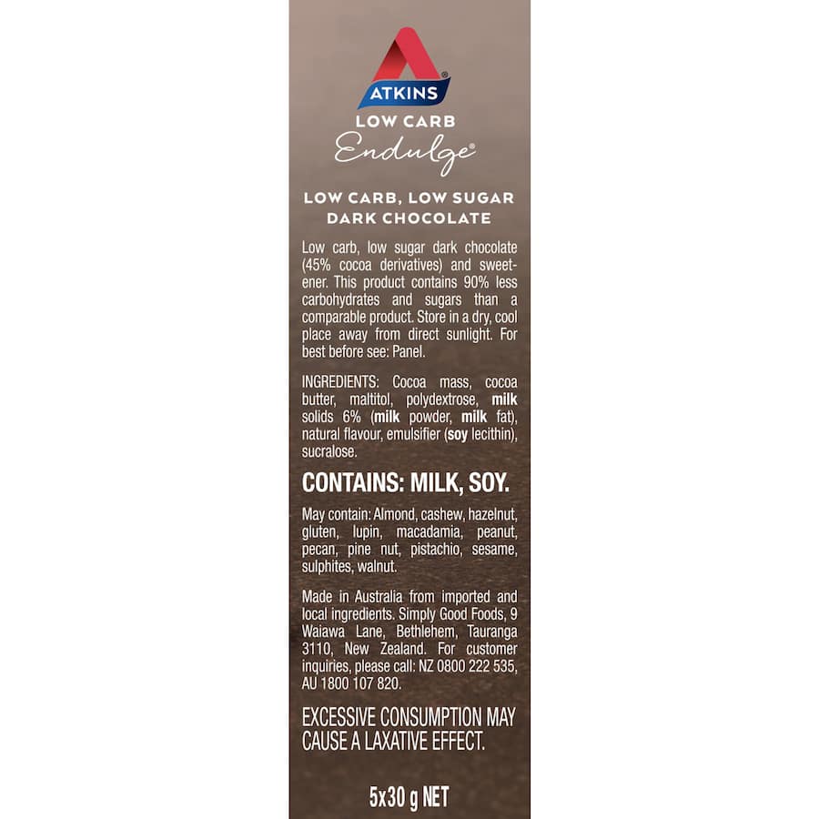 Atkins Endulge Protein Bar Dark Chocolate 5x30g