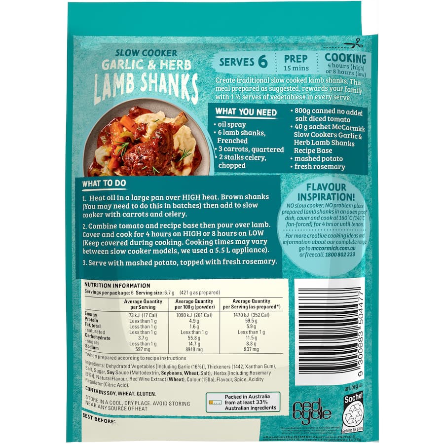 Mccormick Slow Cookers Recipe Base Garlic & Herb 40g