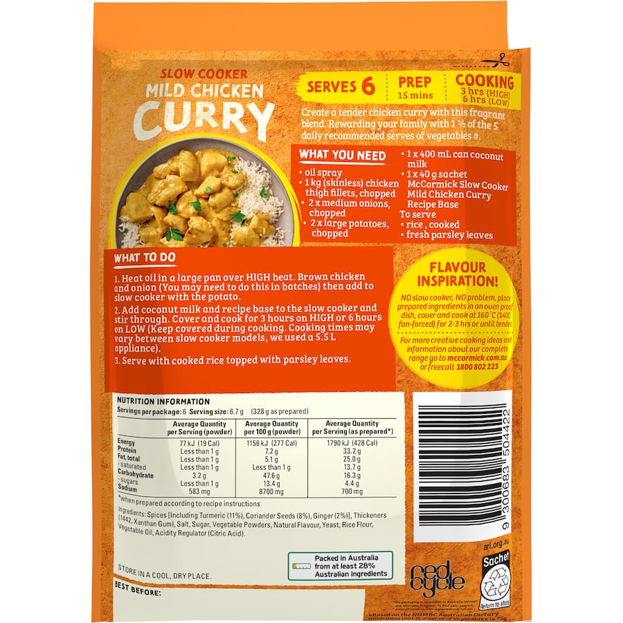 Mccormick Slow Cookers Recipe Base Mild Chicken 40g