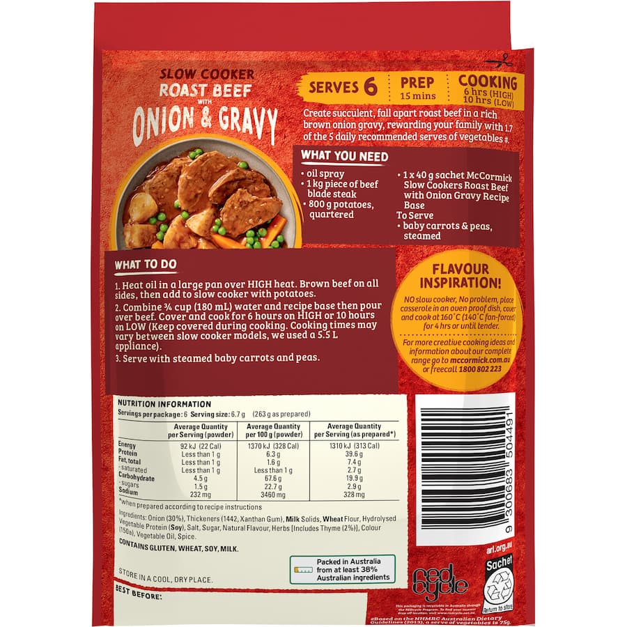 Mccormick Slow Cookers Recipe Base Beef Onion Gravy 40g