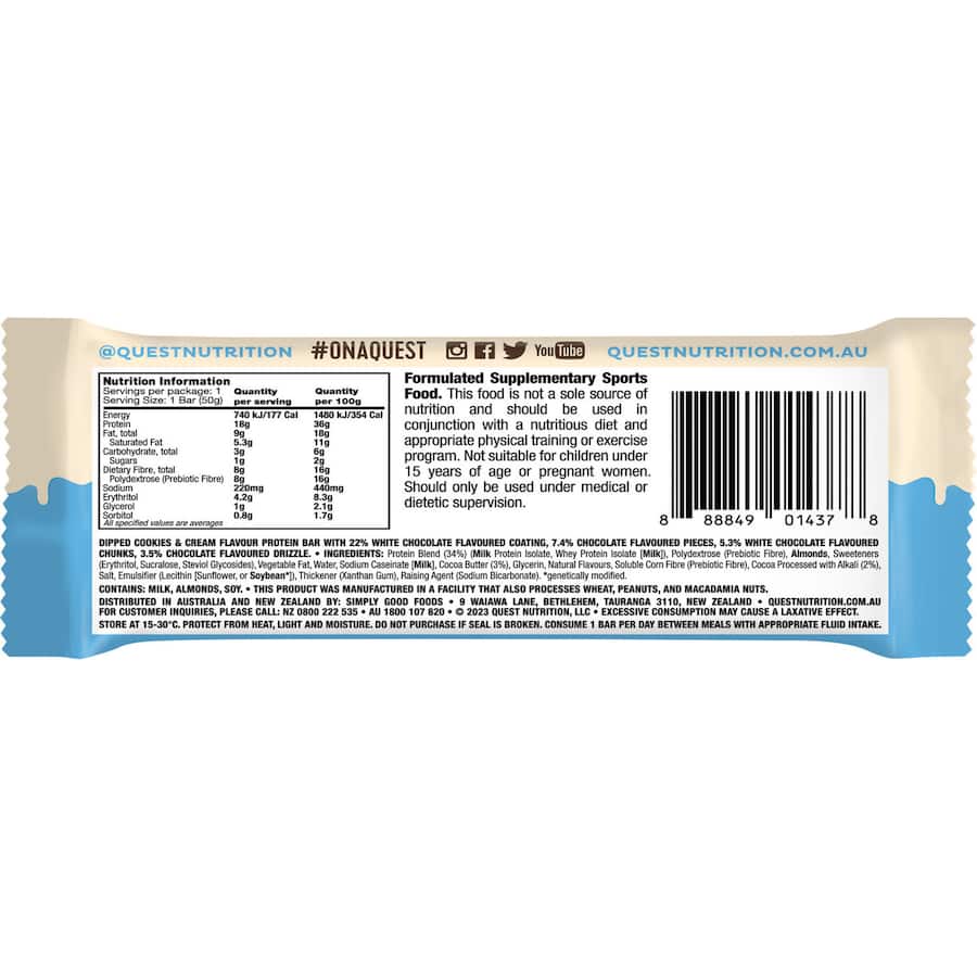 Quest Protein Bar Dipped Cookies & Cream 50g