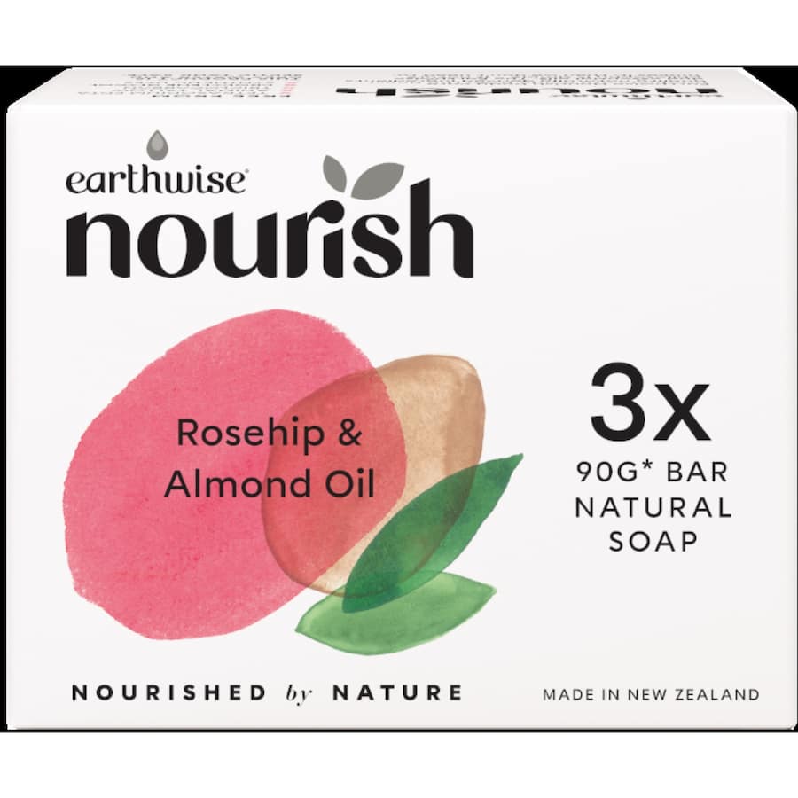 Earthwise Nourish Soap Rosehip & Almond Oil 90g bars 3pack