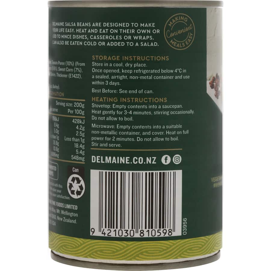 Delmaine Salsa Beans  Can 400g