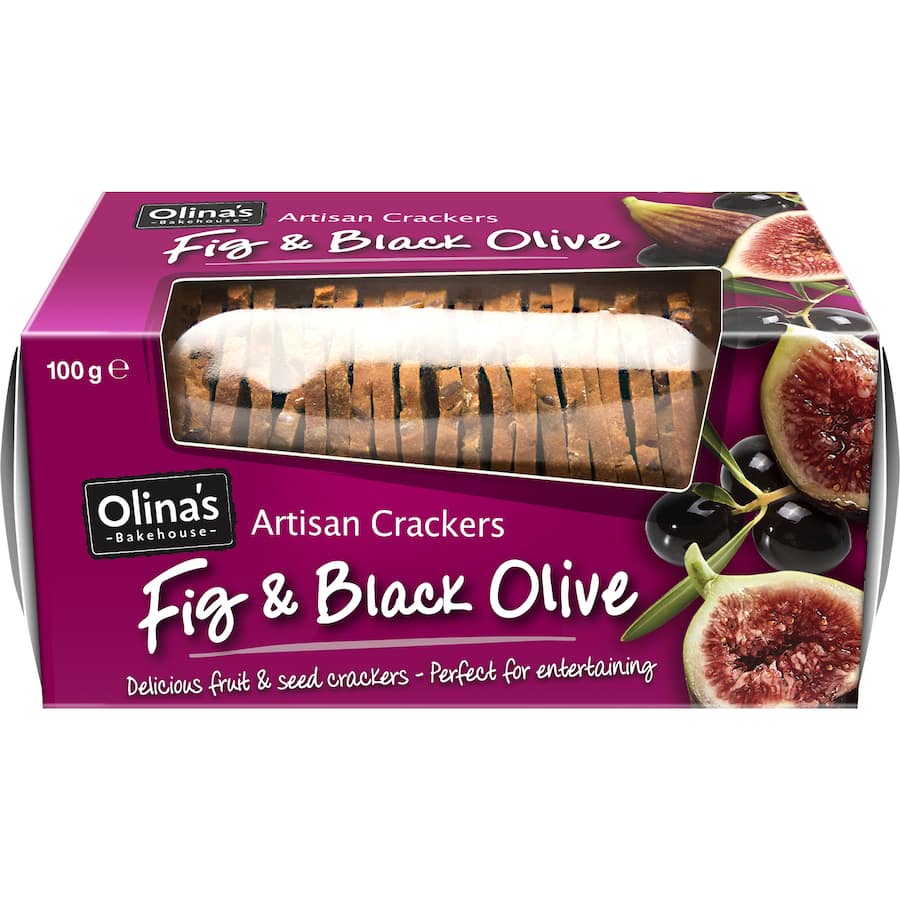 Olina's Bakehouse Artisan Crackers Fig & Black Olive 100g