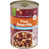 Woolworths Beans Four Bean Mix No Added Salt Can 420g