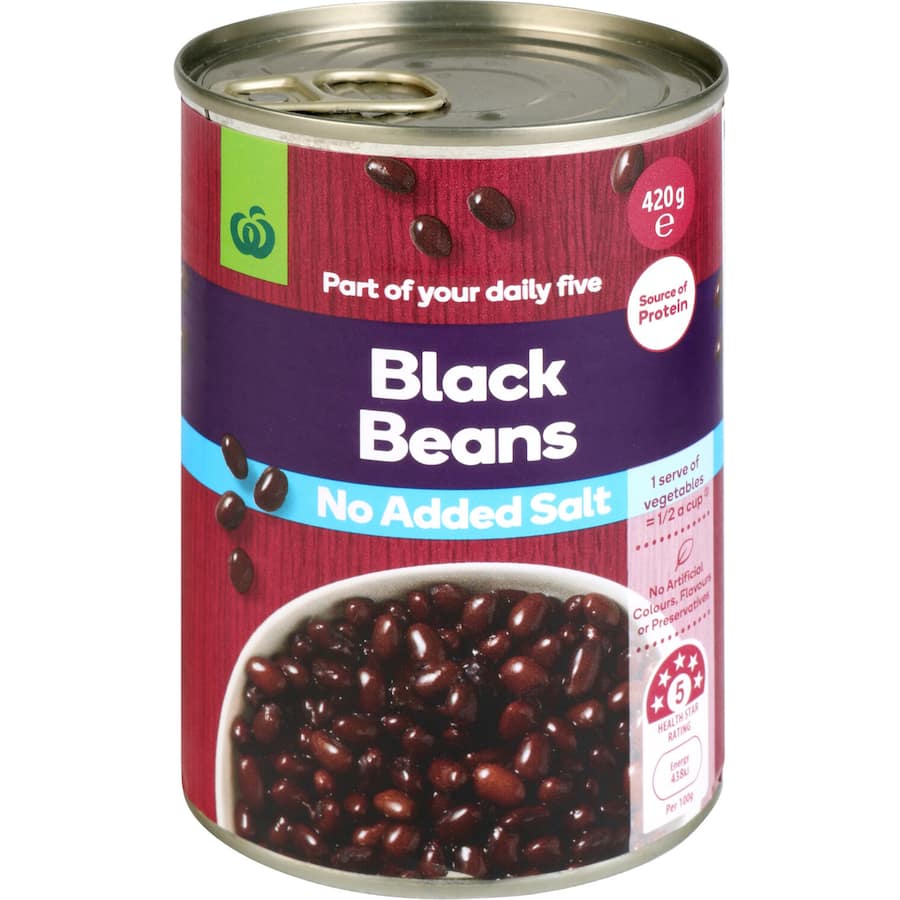 Woolworths Beans Black No Added Salt Can 420g