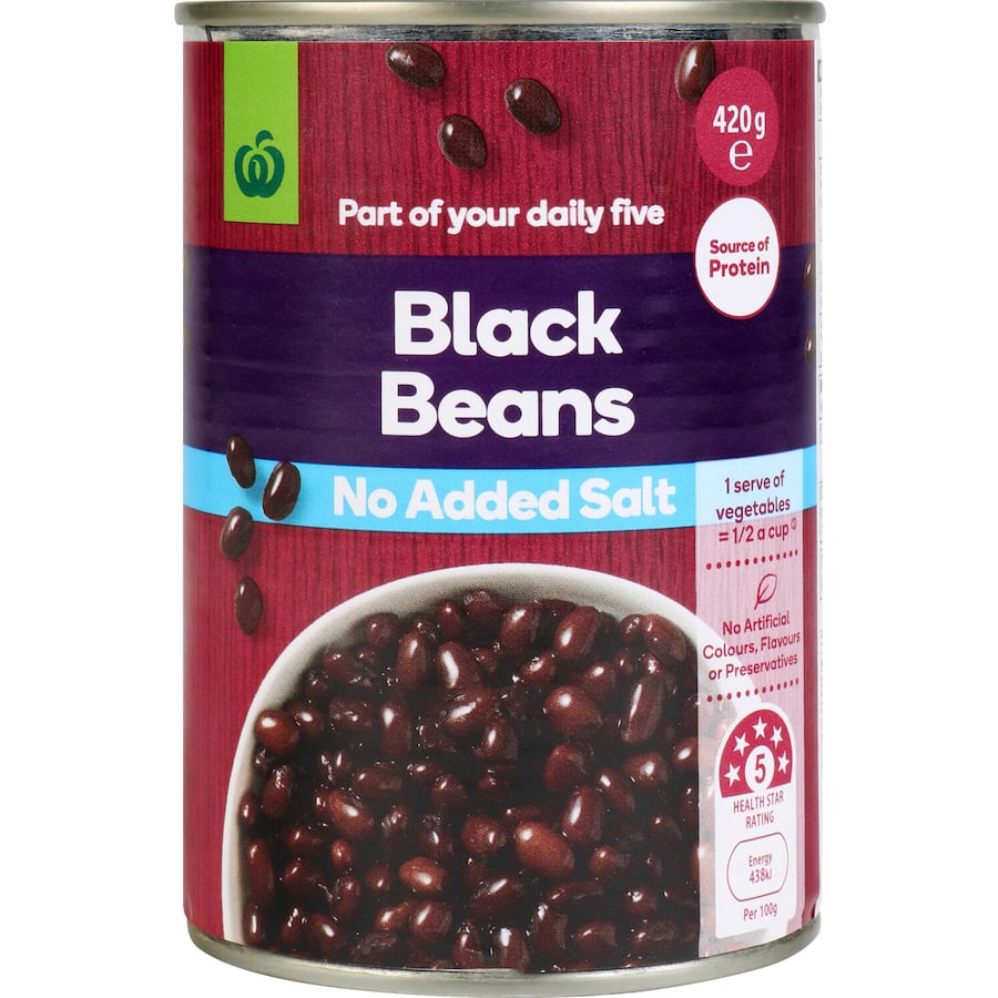 Woolworths Beans Black No Added Salt Can 420g