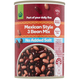 Woolworths Beans Mexican 3 Bean No Added Salt Can 420g