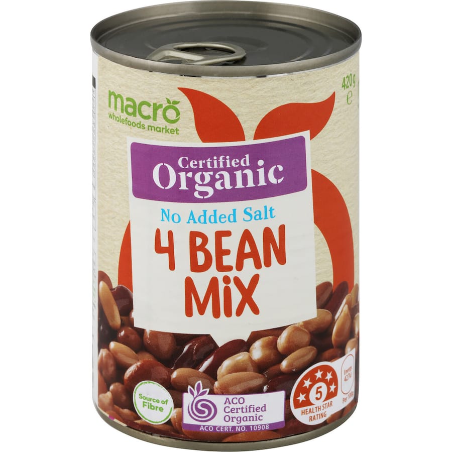 Macro Organic 4 Bean Mix No Added Salt Can 420g