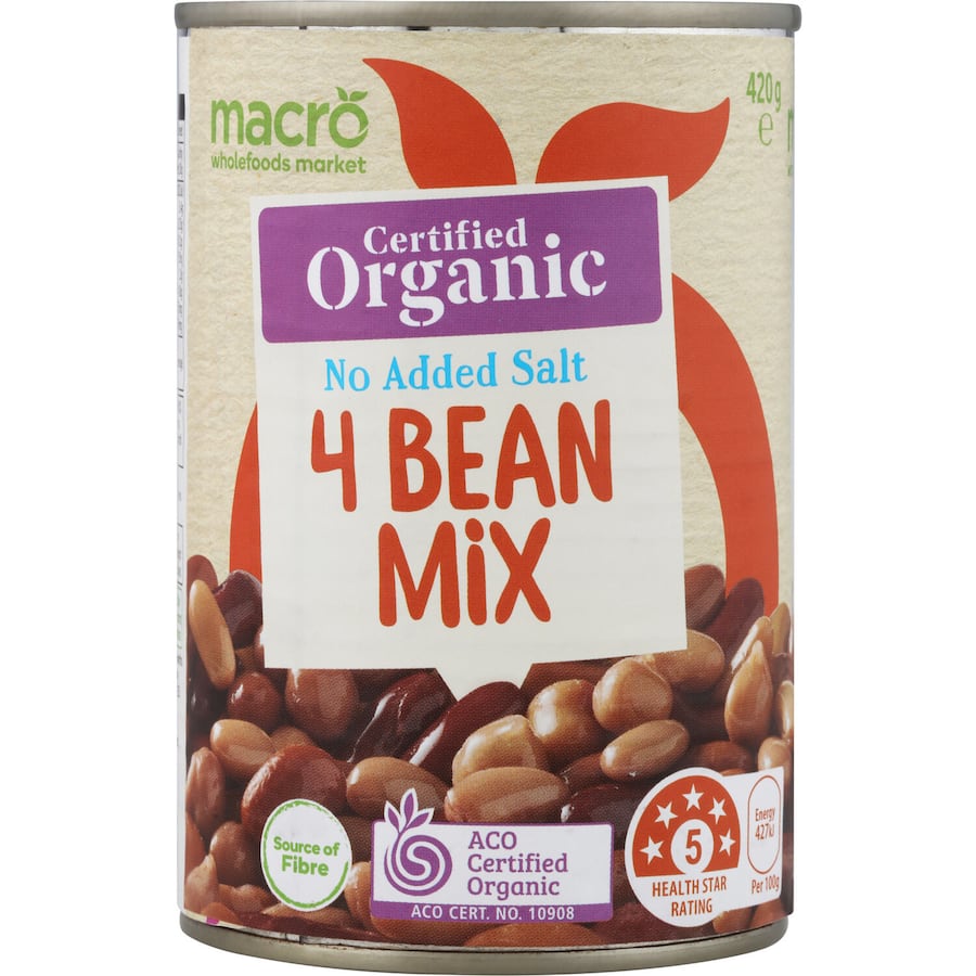 Macro Organic 4 Bean Mix No Added Salt Can 420g