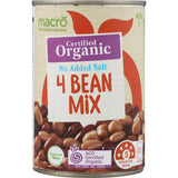 Macro Organic 4 Bean Mix No Added Salt Can 420g