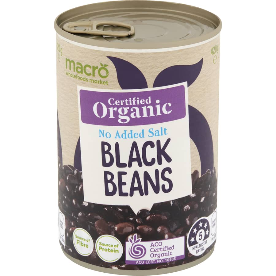 Macro Organic Black Beans No Added Salt Can 420g
