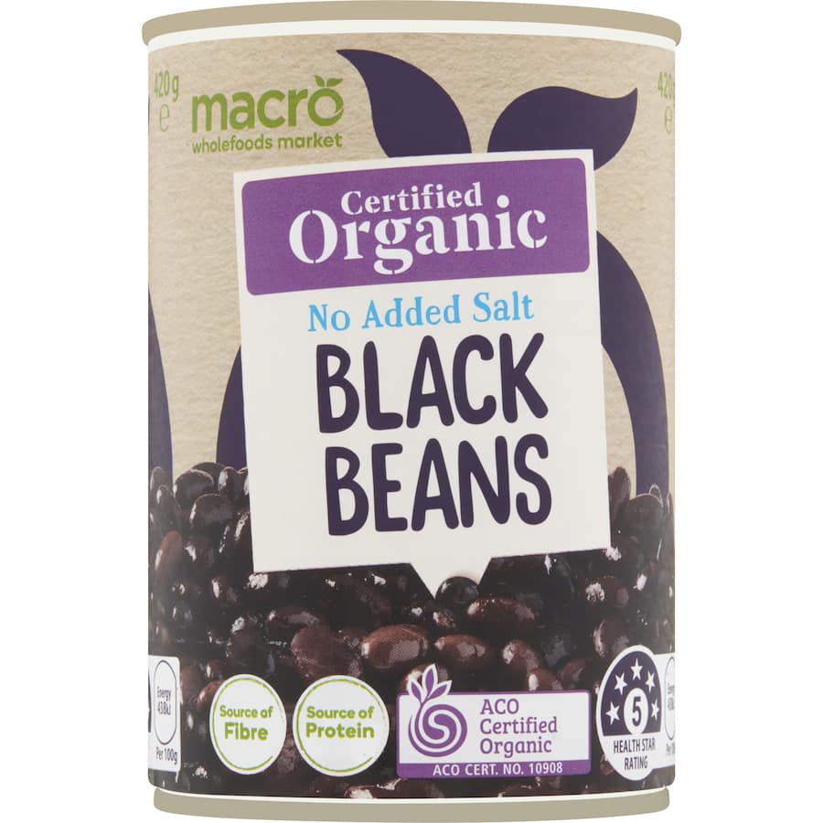 Macro Organic Black Beans No Added Salt Can 420g