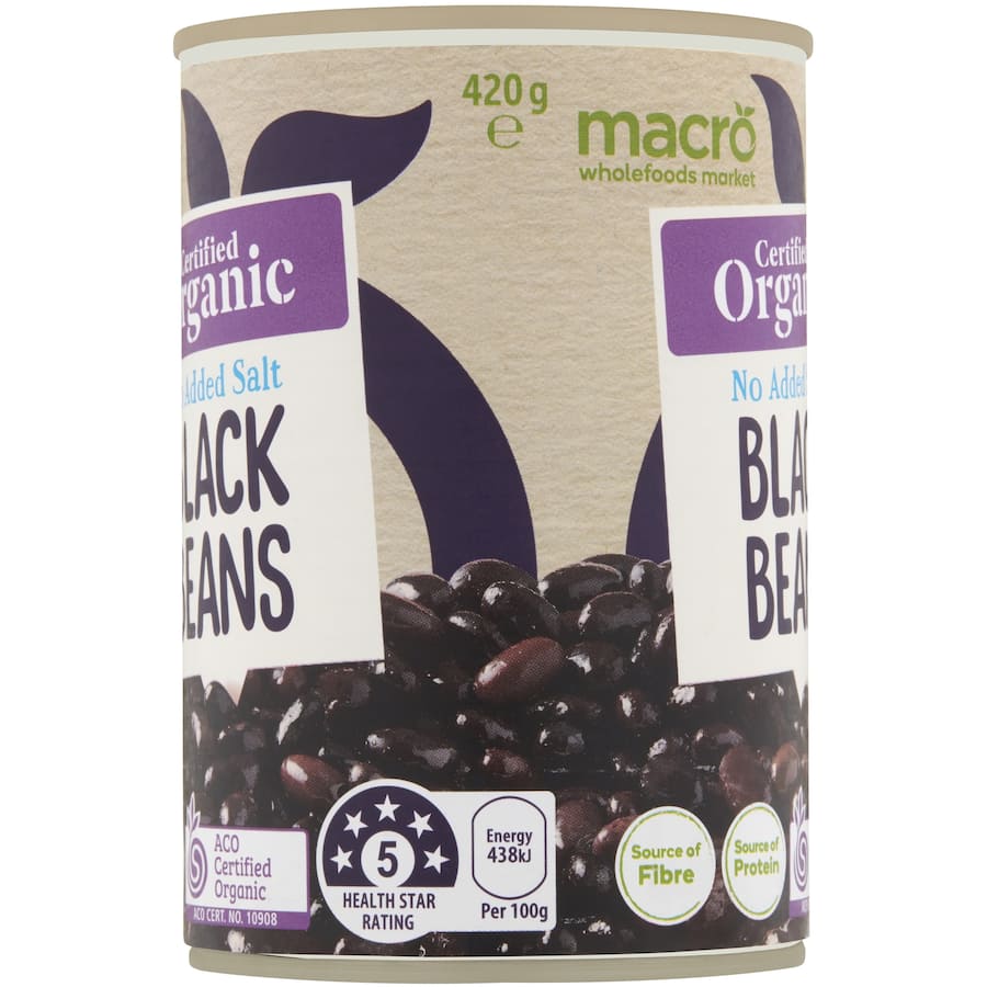 Macro Organic Black Beans No Added Salt Can 420g