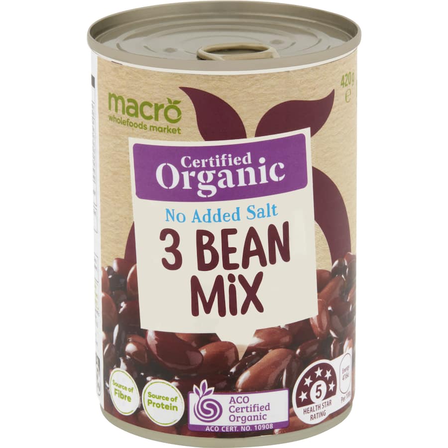Macro Organic Beans 3 Mixed No Added Salt Can 420g