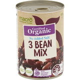 Macro Organic Beans 3 Mixed No Added Salt Can 420g