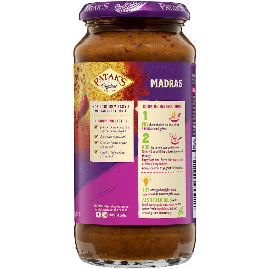 Pataks Recipe Base Madras Tomato, Chilli & Cumin Jar 450g