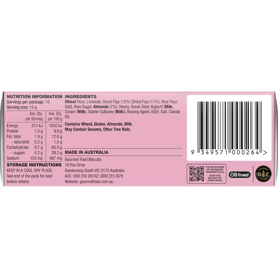 Ob Finest Specialty Crackers Fig & Almond 150g
