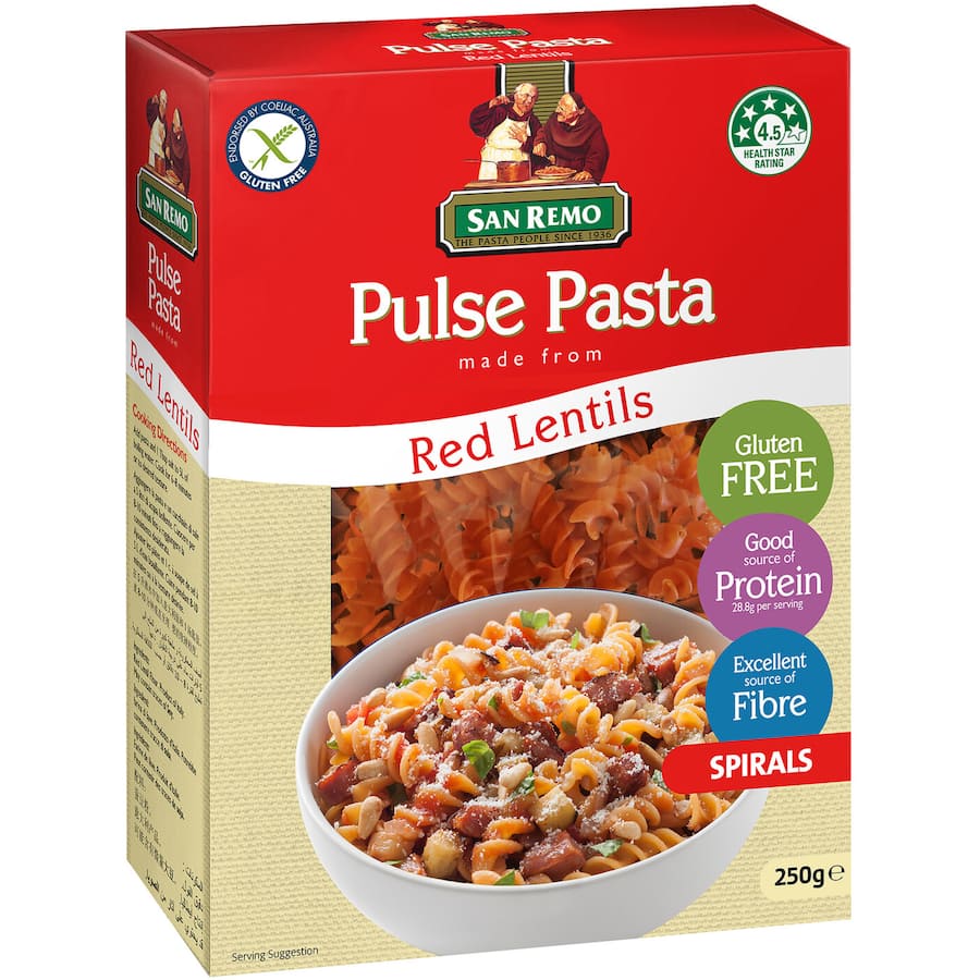 San Remo Pulse Pasta Gluten Free Pasta Spirals Red Lentils 250g