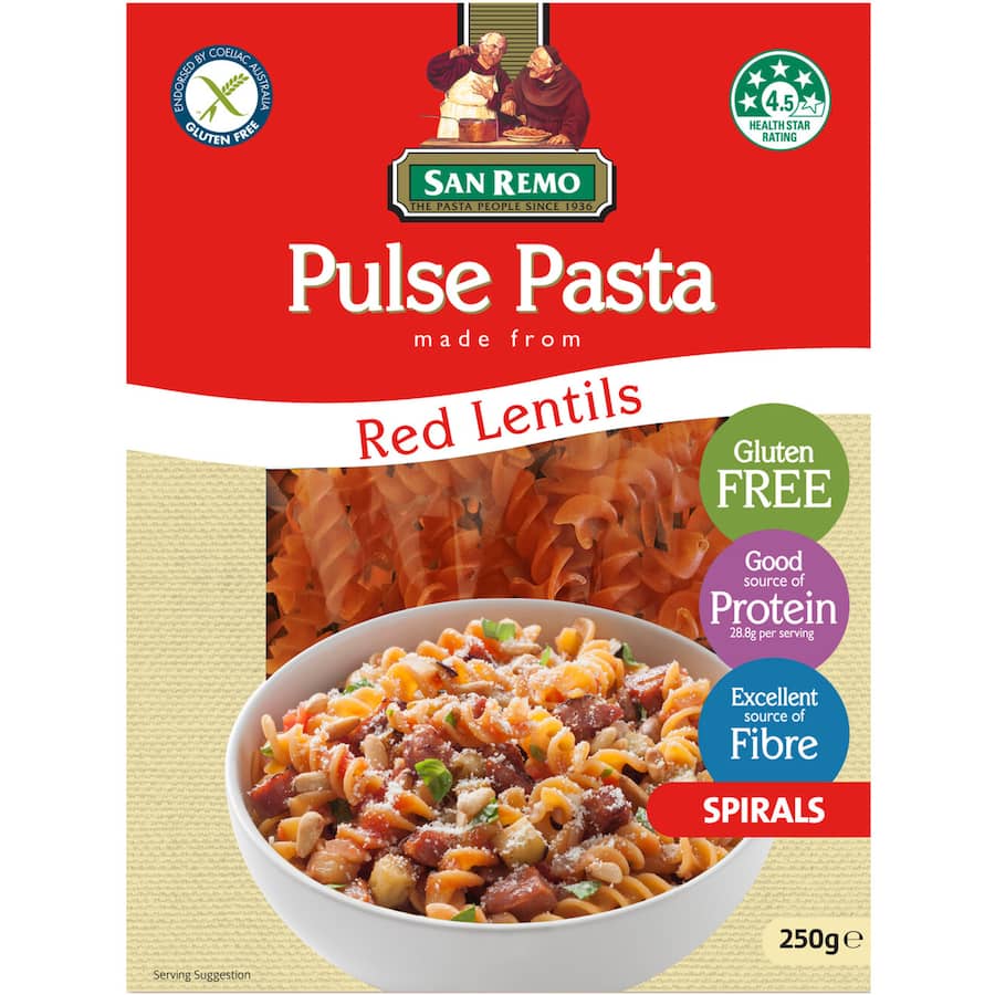 San Remo Pulse Pasta Gluten Free Pasta Spirals Red Lentils 250g