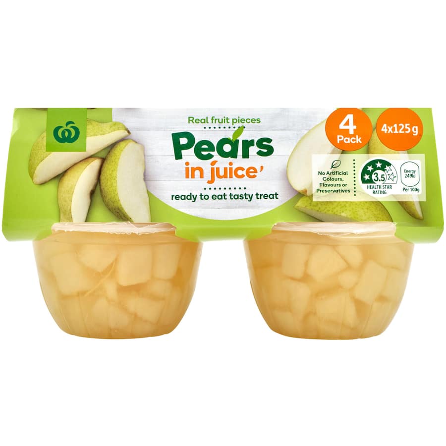 Woolworths Fruit Snack Pears In Juice 125g pottles 4pack