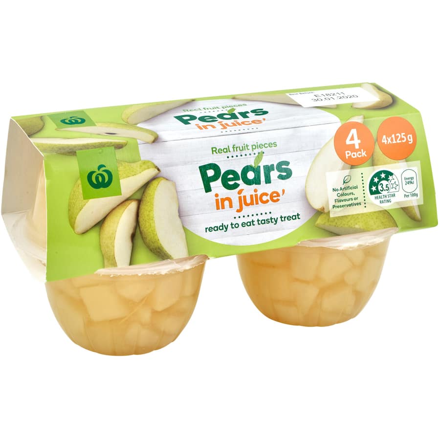 Woolworths Fruit Snack Pears In Juice 125g pottles 4pack