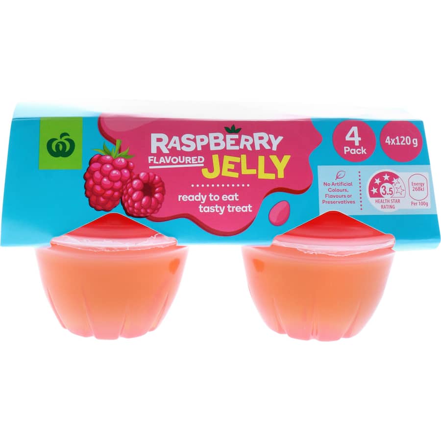 Woolworths Jelly Raspberry Flavoured 120g pottles 4pack