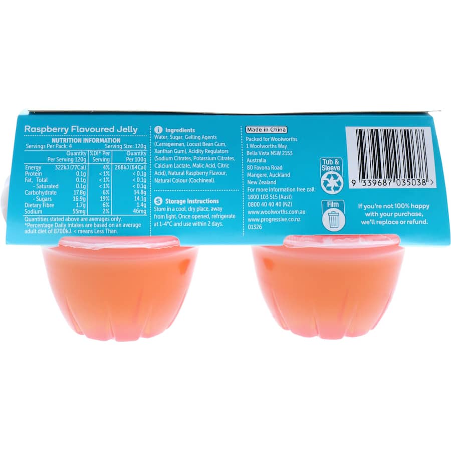 Woolworths Jelly Raspberry Flavoured 120g pottles 4pack