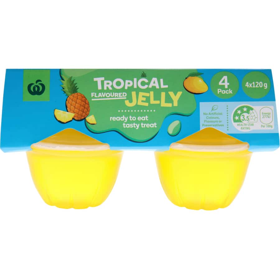 Woolworths Jelly Tropical Flavoured 120g pottles 4pack