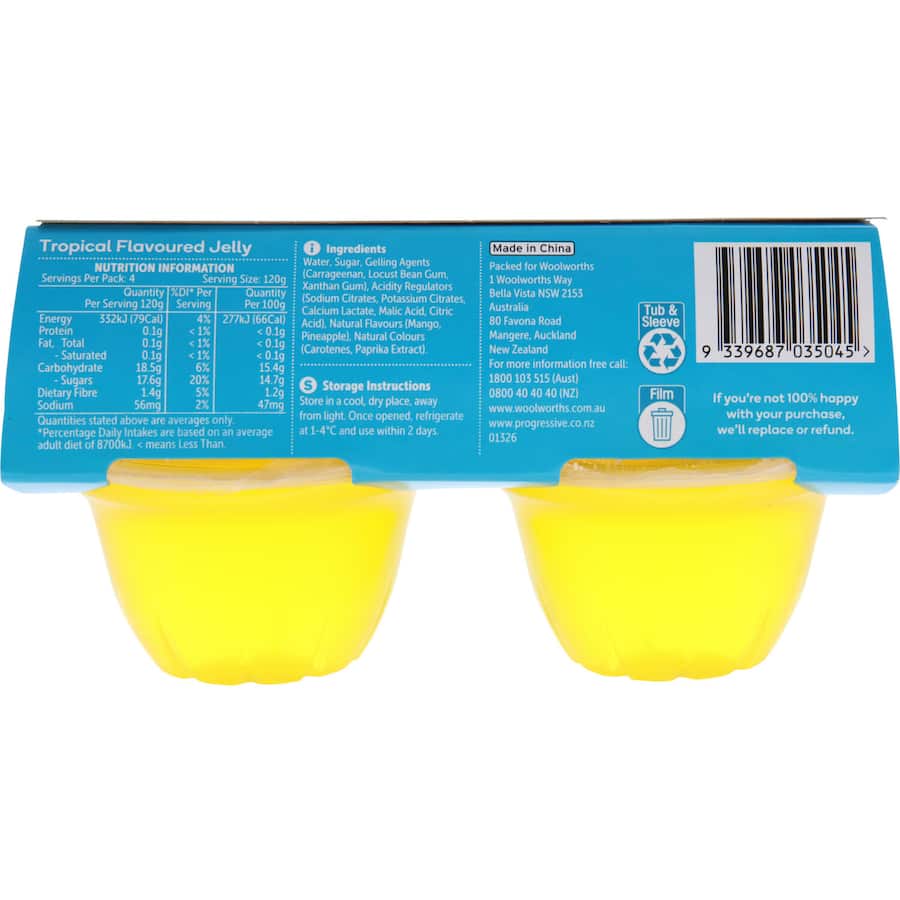Woolworths Jelly Tropical Flavoured 120g pottles 4pack