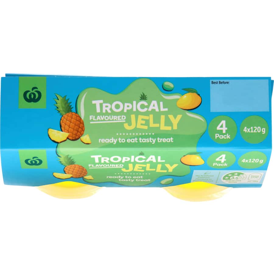 Woolworths Jelly Tropical Flavoured 120g pottles 4pack